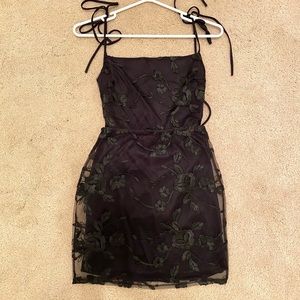 Lucyinthesky Calabria Sparkly Embroidered Lace Dress in Black